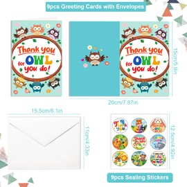 DPKOW Teacher Thank You Cards Animal, Thank You Teacher Cards Teacher Appreciation Gifts Thank You Teacher Present - 9 Thank You Cards with Envelopes + 9 Thank You Teacher Stickers, Teachers Day Gifts