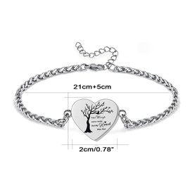 MOSURNSJWY Cremation Jewelry for Ashes Tree of Life Heart Urn Bracelet for Human Ashes for Women Men Memorial Locket Keepsake Link Bracelet, Silver