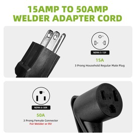 50 Amp to 110V Welder/EV Charger Adapter Cord, NEMA 5-15P Male to 6-50R Female 120V 3 Prong Household Male Plug to 240V Power Adapter, ETL Listed, 12 Inch Long, Heavy Duty 10AWG/3C, 30A Max