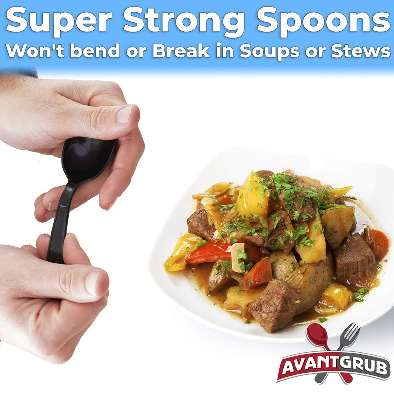 Extra Sturdy, Pro-Grade Plastic Soup Spoons 100 CT. Black, Heavy