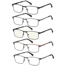 5-Pack Reading Glasses Men Metal Frame Spring Hinges with Computer Readers for Men 1.25