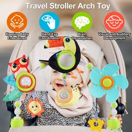 Lynncare Adjustable Arch Bassinet Toys for Infant & Toddlers, Stroller Arch, Baby Crib Toys with Fascinating Toys for Stimulating Baby’s Senses and Developing Motor Skills