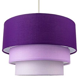 Contemporary Round Triple Tier Purple/Lilac Cotton Fabric Designer Pendant Lighting Shade | 60w Maximum | Modern Style | 30cm Diameter by Happy Homewares