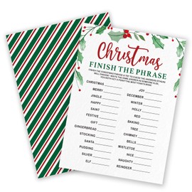 30 Pack Finish The Phrase Christmas Party Game Cards - Green Leaf Minimalist Design Fun Xmas Games Activity for Office Groups,Xmas Events Christmas Party Decorations (5" x 7") - A04
