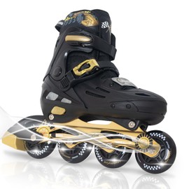 MammyGol Inline Skates for Boys and Girls Youth, 4 Size Adjustable Roller Skates with PU Flashing Wheels, Aggressive Inline Skates High Performance for Kids Age 6-12, Gold Black