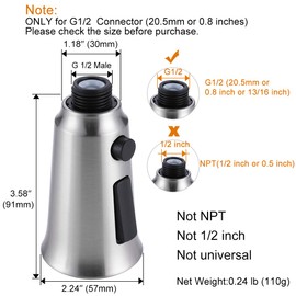 Faucet Head Kitchen Sink Faucet Replacement Parts Sink Faucet Sprayer Attachment Pull Out Spray Head Replacement for G1/2 Connector, Brushed Nickel