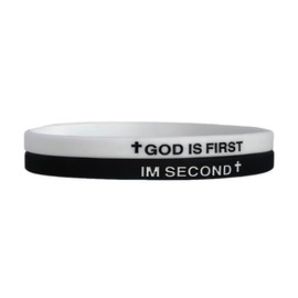 GIKILEE God Is First Bracelet Christian Rubber Cross GOD IS FIRST IM SECOND Religious Faith Bible Verses Bracelet for Women Men Motivational Encouragement Gifts -Set 01