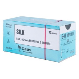 Oasis Vet Silk Surgical Suture, 6-0, (C-3) 3/8 13mm Reverse Cutting Needle, 45mm, 12/Box, Veterinary Use
