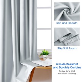 HOMEIDEAS 2 Panels Greyish White Faux Silk Blackout Luxury Curtains, 52 X 96 Inch Room Darkening Satin Thermal Insulated Window Drapes for Bedroom Decor, Indoor