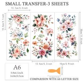 OLYCRAFT 3pcs/Set Flower Leaves Rub on Transfers for Furniture and Crafts 15x30cm Watercolor Floral Corners Furniture Decals Transfer Stickers Rub on Decal with 1pc Scraper for Wood Home Decor