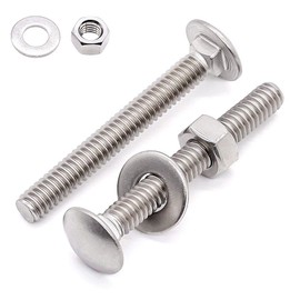 Glvaner (8 Sets) 3/8-16 x 2 Stainless Steel Carriage Bolts Screws Round Head Square Neck and Hex Nuts & Flat Washers 304 Stainless Steel 18-8 Full Thread Coverage