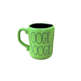 Rae Dunn Taza de té de cerámica para Halloween, color verde brillante (Oogie Boogie)