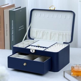 GOODAR 2 Layers Jewelrly box Jewelry Display Case & Organizer with Drawer,Large Jewelry Boxes of Rings Earrings Necklace Bracelets glasses watches for Women