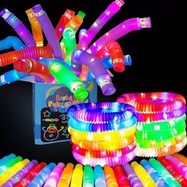 OceanWings 56 Pack Lights up Pop Tube Set for Kids Adults,Stretchy Tube Stress Relief Fidget Toys for Easter Day Classroom Prizes Birthda Concert Party Favor Supplies Treats for Boys Girls Toddlers