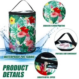 Sanwuta Heavy Duty Clear Lotion Toiletry Bag Cylinder Waterproof Makeup Bags Storage Bag Portable Floral Organizer Pouch with Handle Zipper for Christmas gifts(Hibiscus Flowers)