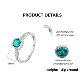 HeyMeili Women Sterling Silver 925 Birthstone Engagement Ring, Emerald & CZ Diamond Pave Setting Ring for Her