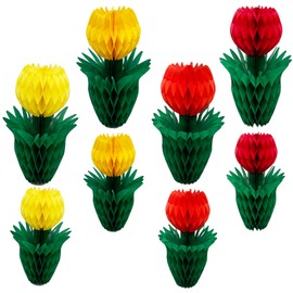 8PCS Honeycomb Flower Decoration Red Yellow Orange Paper Tulip for Autumn Hanging Wall Decor Winter Christmas Table Decor Birthday Party Wedding Centerpieces