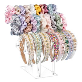 MOFASVIGI Headband Holder Scrunchie Holder, Acrylic Hairband Organiser Storage,3-Tier Clear Bracelet Necklace stand jewellery stand, Hair Accessories Organiser Hair Tie Dispaly for Women and Girls.