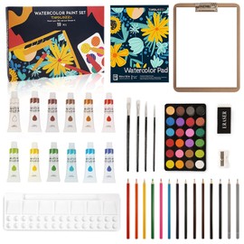 59pcs Watercolor Paint Set for Adults Beginner Artists Kids, Art Painting Supplies Kit with 12 Watercolor Paints 24 Color Watercolor Cakes Painting Pad Paintbrushes and More
