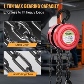 LFGUD Hand Chain Hoist, 1 Ton/2200 lbs Capacity, Heavy Duty Steel Chain Fall Hoist with 10 Ft Lifting Height, Manual Chain Block Hoist with 2 Chain Hooks for Lifting Good in Transport & Workshop