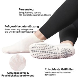 ILovDaisy Pilates Yoga Socks Women's 39-42, Stopper Socks Non-Slip Trainer Socks Yoga Socks Non-Slip Socks with Nubs for Trampoline Gymnastics Fitness Hospital Home 3 Pairs, Maillard Color Palette, 39