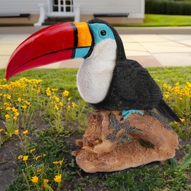 Teaeeno Toucan on Stump Statue,Toucan Bird Outdoor Tiki,Toucan Tree Hugger Garden Statues,Resin Toucan Outdoor Tropical Decor Bird Sculptures for Patio Lawn Yard Home Decoration,Tropical Garden Decor