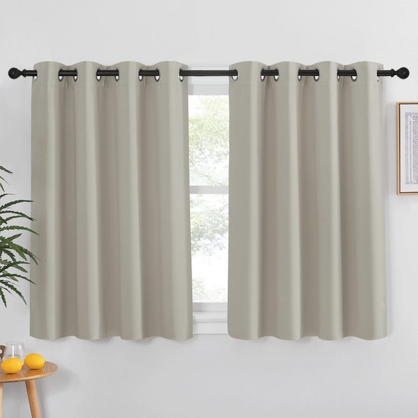 NICETOWN Short Blackout Curtain for Bedroom - Window Treatment Thermal Insulated Grommet Room Darkening Sound Reducing for Kids Room/Nursery (Natural, 1 Panel, W52 x L54)