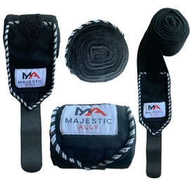 Majestic Ally Fleece Polo Leg Wraps with Braided Rope for Horses - Set of 4-5" X 10' (Black)