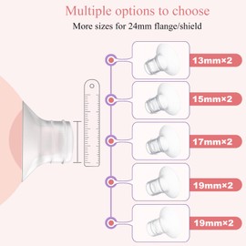 Flange Insert 15/17mm 8PCS Compatible with 24mm Flange/Shield of Most Pumps,Suitable for Momcozy/Medela/Spectra/TSRETE/Paruu Wearable Breast Pump,Reduce 24mm Tunnel Down to Correct Size,4pc/Size