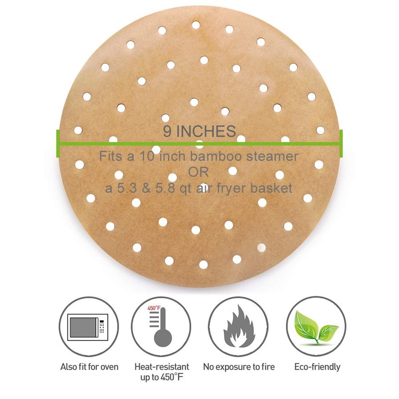 100pcs Unbleached Air Fryer Liners, Vancens 7.5 inches Bamboo Steamer