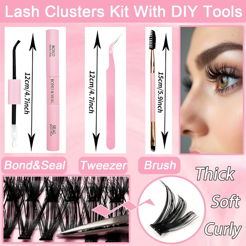 Lash Clusters Kit, 640 Pcs Eyelashes Clusters Extensions Kit 9-16mm