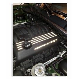 Powered by SRT Engine Cover Overlay Decals for Challenger and Charger R/T Scat Pack - (Color: Reflective Light Silver)