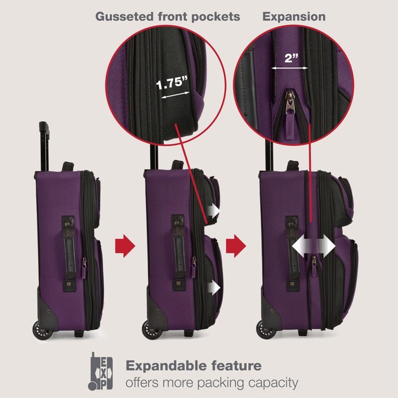 U.S. Traveler Rio Lightweight Softside Rolling Carry-on Suitcase, 2-Wheel Set,