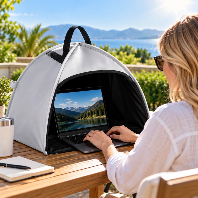 Portable Laptop Sun Shade for Outdoor Work – Foldable Glare-Reducing