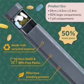 Pillar Plus - XL 7 Day Pill Box Organiser | BPA-Free Wheat Straw Pill Organiser | Beautiful Tablet Organiser for Travel and Home (Slate Grey)