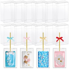 Hushee 300 Pcs 3.5"x 2.4"x 1.38" Rice Krispie Treat Boxes with Hole Clear Cakesickle Boxes Macaron Boxes for Bridal Baby Shower Birthday Party