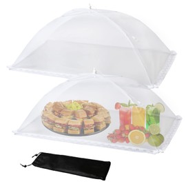 Wokuya Food Cover Food Tent Set to Keep Bugs away, 2 Extra Large Size (40” x 24”) with Carry Bag, Reusable and Collapsible Pop Up Mesh Food Covers for Picnic,Camping,BBQs,Wedding,Home Use