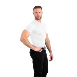 CCW Tactical Concealed Carry Holster Shirt | Quick Access Open Pocket with Large Storage | All Season Moisture Wicking Compression Shirt | Mens Crew, White XXL