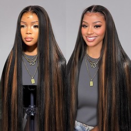 AMIRTY Ombre Straight Lace Front Wig Human Hair Pre Plucked Pre Cut Glueless Wigs Human Hair Bleached Knots 9x6 HD Lace Front Wigs Human Hair 22Inch