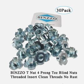 Odinest M8 X 10mm T Nut 4 Prong Tee Blind Nuts Threaded Insert Clean Threads No Rust Carbon Steel Zinc Plated for Wood Rock Climbing Wall Holds Plywood Furniture Particle Board CNC Router 30 Pack