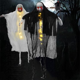 Colgantes de Halloween,Decoración de Esqueleto Fantasma Muñeca Colgante con Luces LED,la Mejor Decoración de Halloween para Patio Delantero,Patio,Jardín,Decoración de Fiesta,Interior y Exterior. (B)
