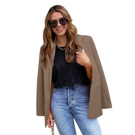 CRAZY GRID Womens Casual Blazer Long Sleeve Business Suit Jacket Open Front Button Work Office Blazer Jacket Fashion Dressy Ladies Blazer Summer Tan L