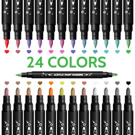 24 Colours Acrylic Pens for Stones Waterproof Wood, Gifts for Girls Advent Calendar 2024 Filling, Dual Tip Acrylic Paint Marker Pens, Christmas Gifts for Children, Girls Gifts 5-12 Years