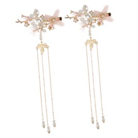 FRCOLOR Vintage Chinese Pearl Tassel Hair Clips for Women Handmade Bridal Side Flower Pins Elegant Traditional Wedding Headwear Accessories for Parties Photography Festivals
