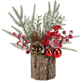 Mljsh Small Christmas Table Centerpiece with Pinecones & Red Berries, Rustic Farmhouse Christmas Centerpieces for Coffee Bar, Mantel, Kitchen Island,Window Sill & Entryway Table Holiday Decor (1pcs