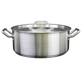 Thunder Group Stainless Steel Brazier with Cover, Commercial Braising Pan with Lid, 20 qt, Silver