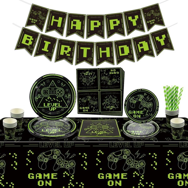 Green Video Game Party Decorations - 102Pcs Gaming Decorations Includes