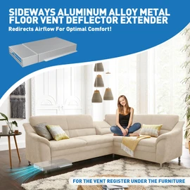 Sideways Floor Air Vent Extender for Under Furniture, 11.9"-23" Adjustable Aluminum Vent Deflector, Heavy-Duty Heat-Resistant HVAC Redirector for Bed, Sofa, Dresser