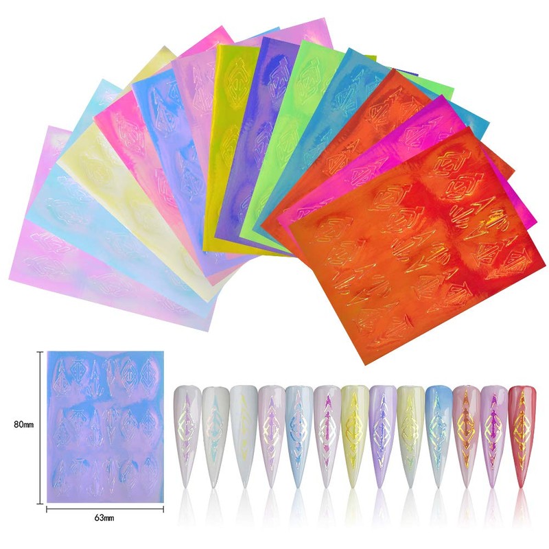 WEILUSI Holographic Laser Arrow Nail Art Decals 3D Stickers Nails