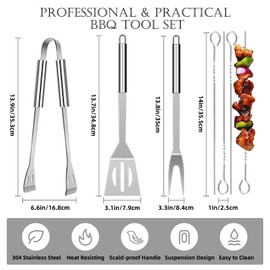 hosck 7pcs Barbecue Grill Utensils, Stainless Steel BBQ Grilling Accessories Set, Professional BBQ Accessories for Outdoor Grill, Grilling Gifts for Men, Dad, Barbecue Lovers